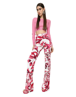FLARED MAJOLICA-PRINT ORGANZINE PANTS