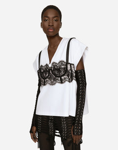 JERSEY T-SHIRT WITH LACE BUSTIER DETAIL