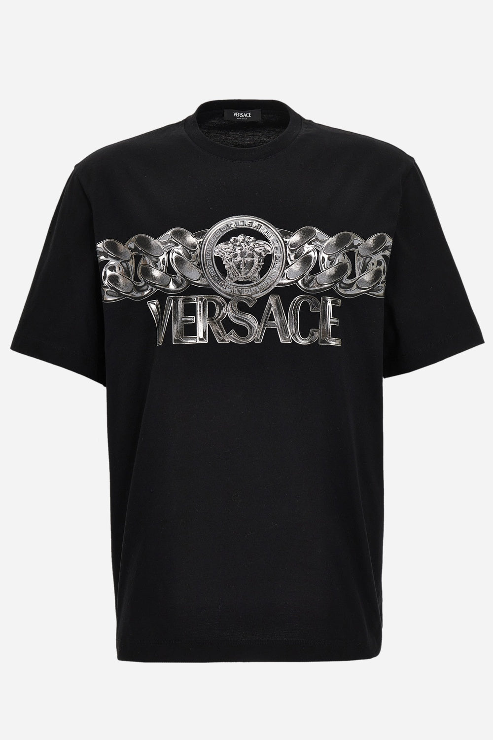 T-Shirt In Compact Cotton Jersey Fabric-Medusa On Chain Print