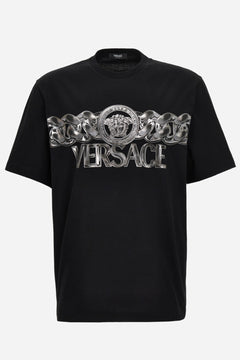 T-Shirt In Compact Cotton Jersey Fabric-Medusa On Chain Print