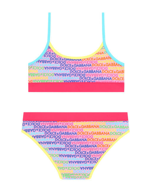 SPANDEX 2-PIECE SWIMSUIT WITH ALL-OVER LOGO PRINT