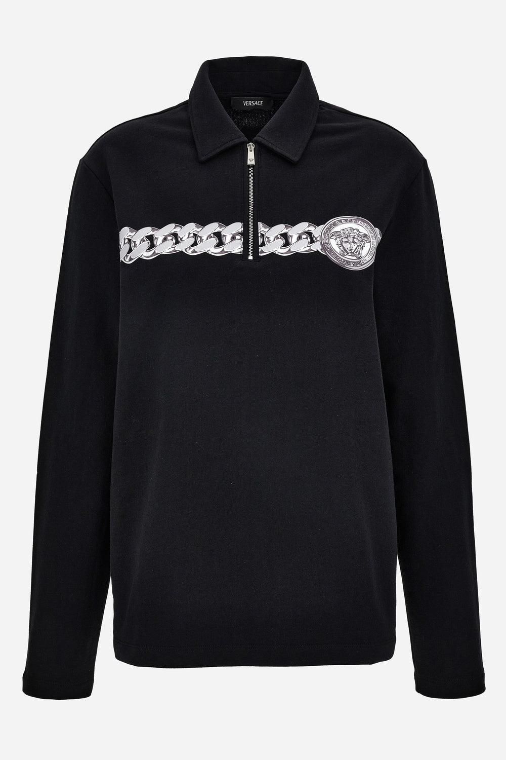 Polo In Organic Cotton Sweatshirt Fabric Chain Print-Zip Collar