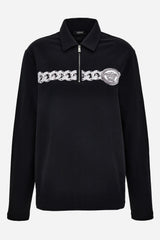 Polo In Organic Cotton Sweatshirt Fabric Chain Print-Zip Collar