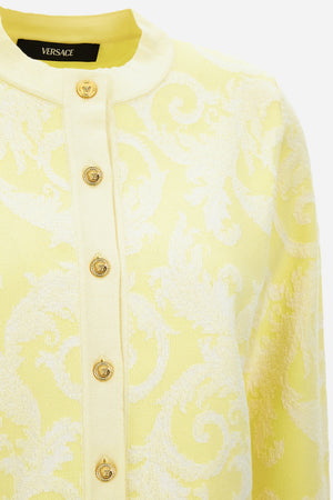 Knit Sweater In Barocco Leafy Viscose Blend Jacquard