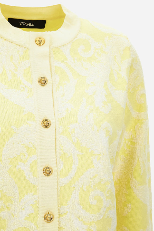 Knit Sweater In Barocco Leafy Viscose Blend Jacquard