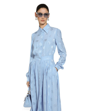 JACQUARD SILK SATIN LOGO DG SHIRT DRESS