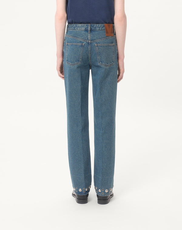 Pantalone In Denim Con Cabochons