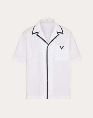 Camicia Da Bowling In Popeline Di Cotone Con V Detail Gommata