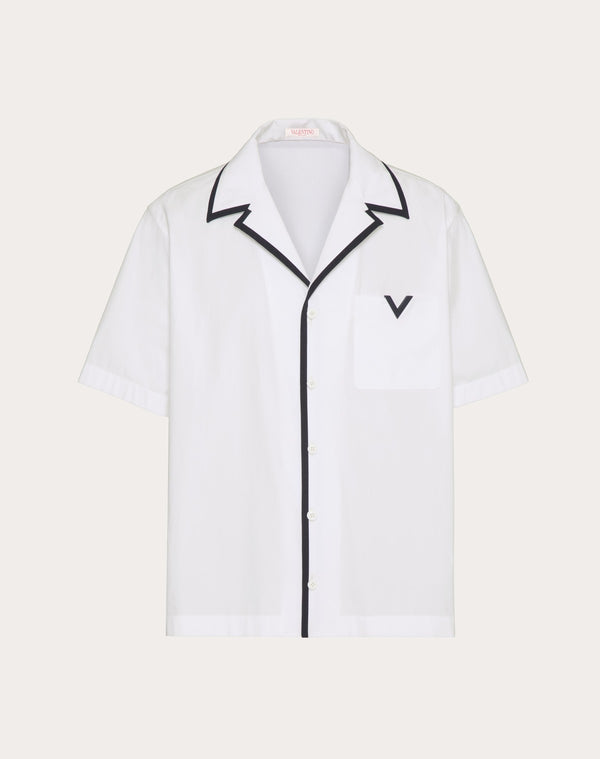 Camicia Da Bowling In Popeline Di Cotone Con V Detail Gommata