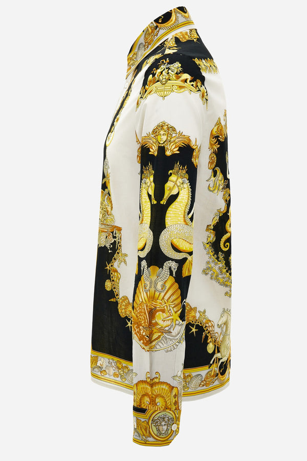 Informal Shirt In Cotton Muslin Coral Theatre Print