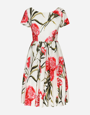 CARNATION-PRINT POPLIN MIDI DRESS