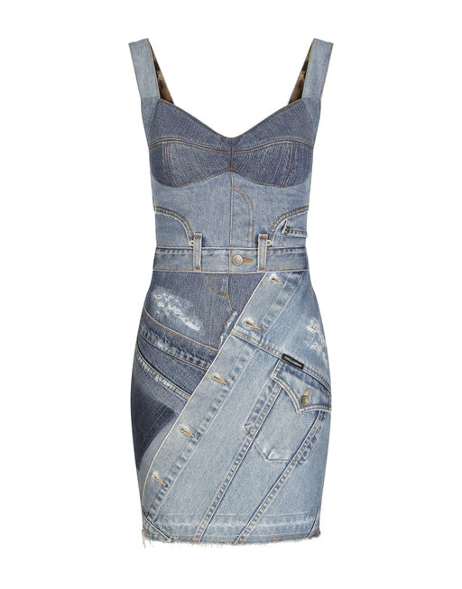 SHORT PATCHWORK DENIM DRESS