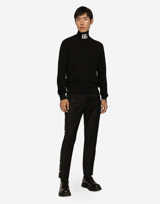 STRETCH WOOL PANTS WITH SIDE BANDS