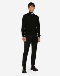 STRETCH WOOL PANTS WITH SIDE BANDS