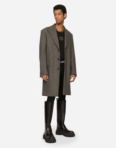 SINGLE-BREASTED HERRINGBONE WOOL JERSEY COAT
