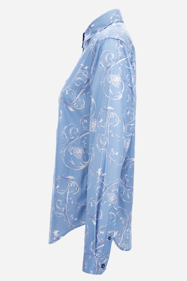 Informal Shirt In Poplin Fabric Medusa Leafy Print