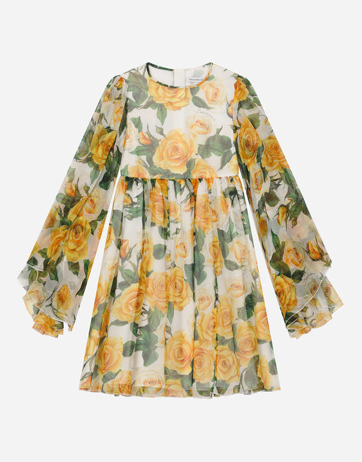 CHIFFON DRESS WITH YELLOW ROSE PRINT
