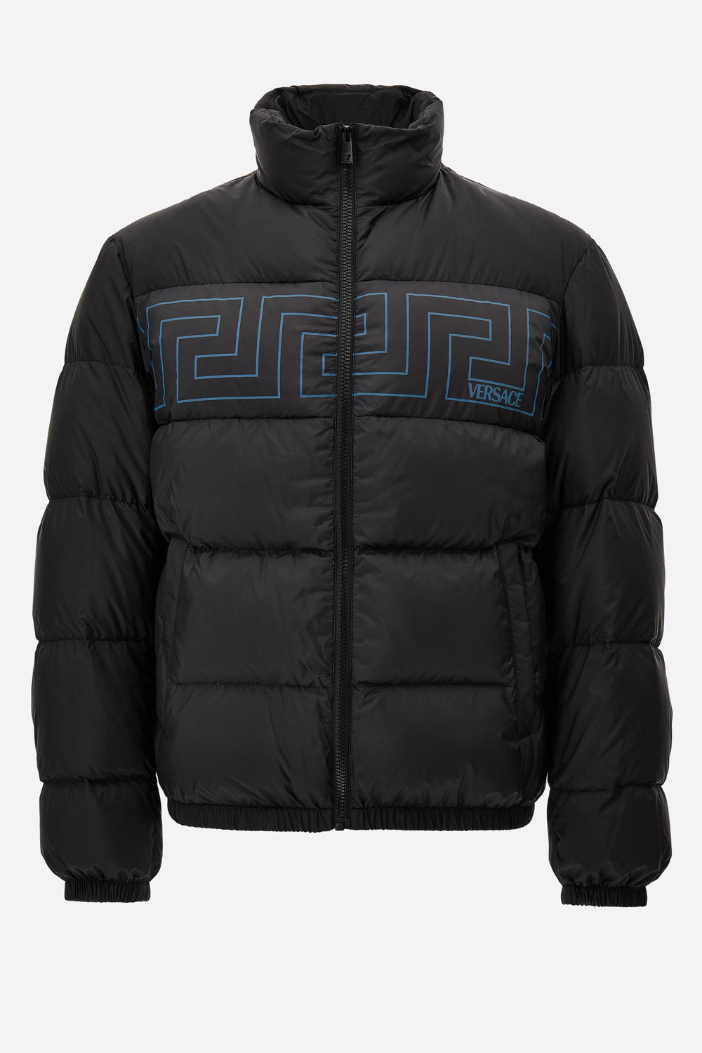 Down Jacket/Vest In Solid Black Fabric-Versace Greek Key Print