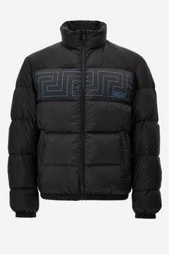 Down Jacket/Vest In Solid Black Fabric-Versace Greek Key Print