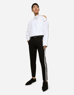 STRETCH COTTON PANTS WITH SIDE BANDS