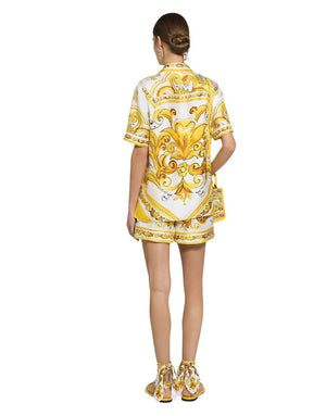 SILK TWILL SHORTS WITH MAJOLICA PRINT