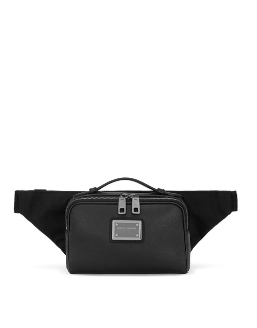 BURGUNDY CALFSKIN LEATHER AND NYLON WAIST BAG