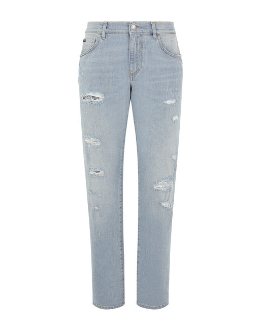 WASHED STRETCH DENIM SLIM JEANS
