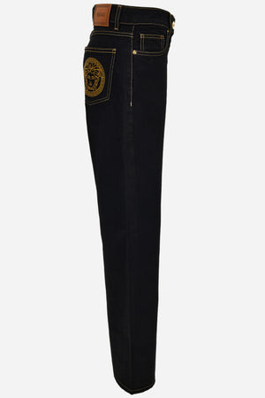 Pant Denim In Rinse Wash Denim With Medusa Embroidery
