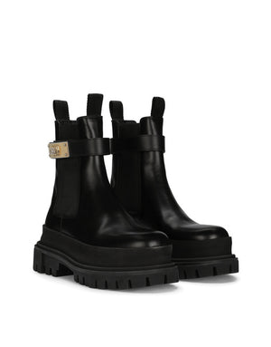 CALFSKIN ANKLE BOOTS WITH BRANDED STRAP