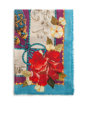 SCARF IN MODAL AND CASHMERE WITH SILK ROAD PRINT: 140 X 140CM- 55 X 55 INCHES