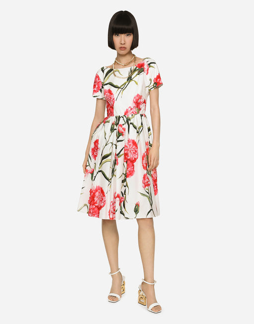 CARNATION-PRINT POPLIN MIDI DRESS