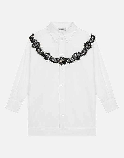 POPLIN MAXI-SHIRT WITH LACE INSERT