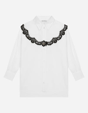 POPLIN MAXI-SHIRT WITH LACE INSERT