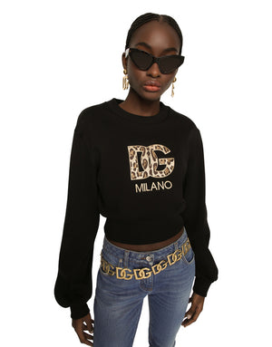 CROPPED JERSEY SWEATSHIRT WITH EMBROIDERED DG PATCH