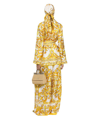 MAJOLICA-PRINT SILK TWILL PANTS WITH ELASTICATED WAISTBAND
