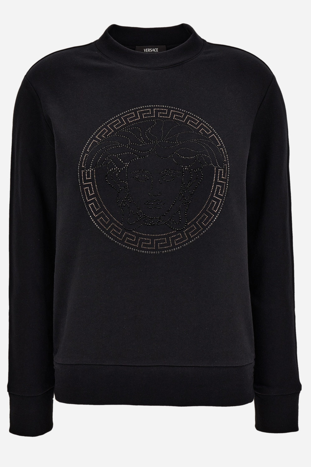 Sweatshirt In Sweatshirt Fabric With Medusa Rhinestone Embroidery-Greca Studs
