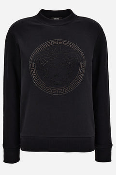 Sweatshirt In Sweatshirt Fabric With Medusa Rhinestone Embroidery-Greca Studs