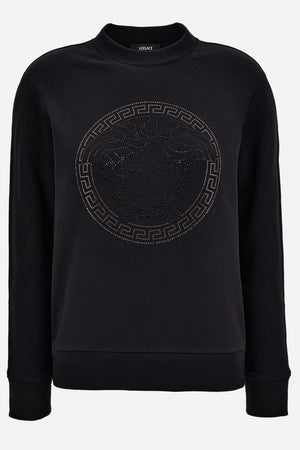 Sweatshirt In Sweatshirt Fabric With Medusa Rhinestone Embroidery-Greca Studs