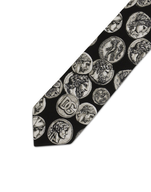 LARGE COIN PRINT 6-CM SILK BLADE TIE
