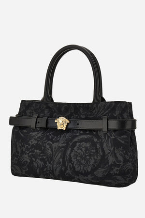 La Medusa Small Tote In Jacquard Fabric-Calf Leather