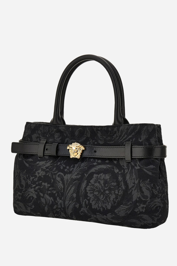 La Medusa Small Tote In Jacquard Fabric-Calf Leather