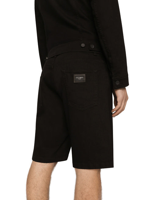 BLACK STRETCH DENIM SHORTS
