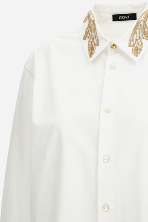 Informal Shirt In Poplin Fabric-Embroidered Collar