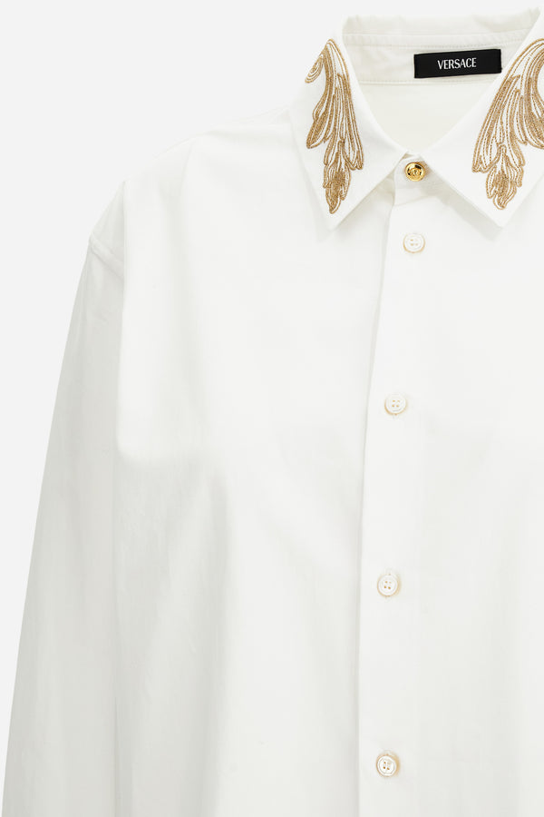 Informal Shirt In Poplin Fabric-Embroidered Collar