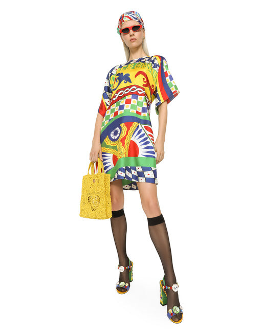 SHORT CARRETTO-PRINT TWILL DRESS
