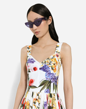 SHORT COTTON CORSET DRESS WITH GARDEN PRINT