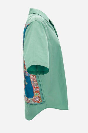 Informal Shirt In Cotton Poplin Fabric + Silk Twill Coral Theatre Print
