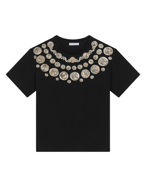SHORT-SLEEVED JERSEY T-SHIRT WITH COIN PRINT
