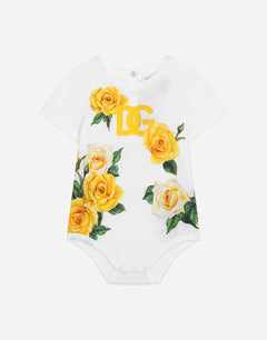 JERSEY ONESIE WITH YELLOW ROSE PRINT