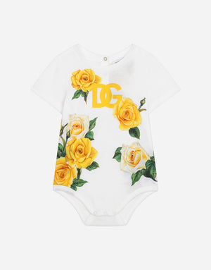 JERSEY ONESIE WITH YELLOW ROSE PRINT